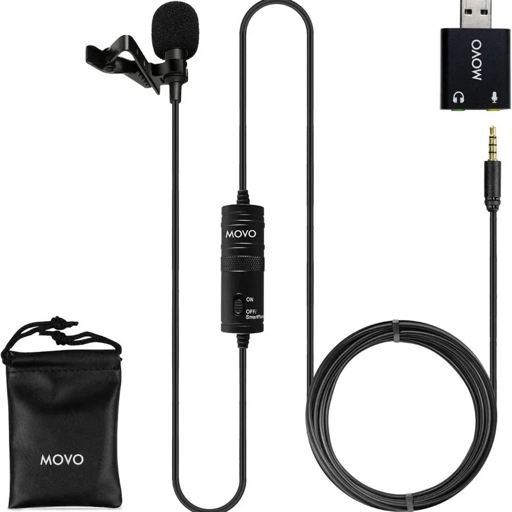 Hrayzan Webcam 1080p + Movo LV1-USB Lavalier Microphone for Computer